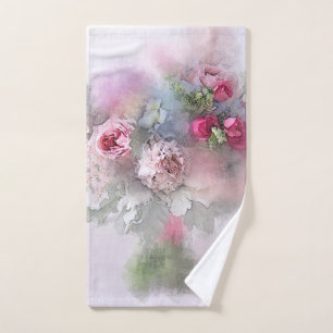 Watercolor Art Pink Red Roses Bouquet Floral Bath Towel Set