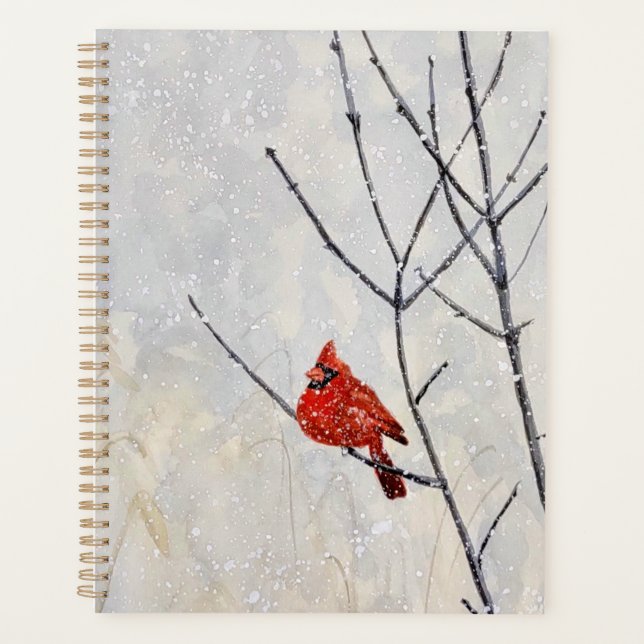 watercolor art planner, cardinal and snow planner (Front)