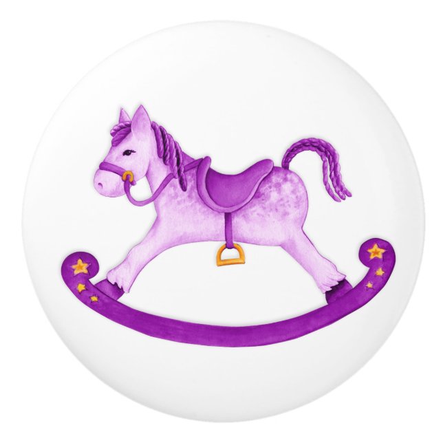 Watercolor art purple rocking horse knob (Front)