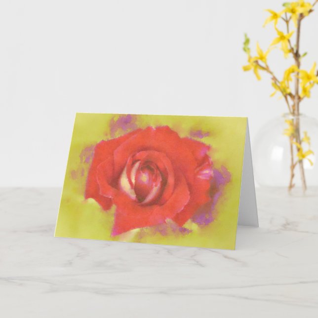 Watercolor Art Red Rose Art Note Card (Yellow Flower)