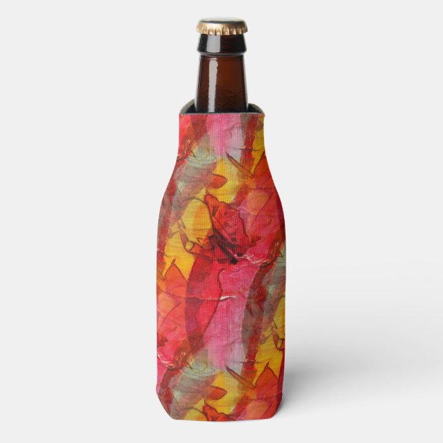 Watercolor art red yellow bottle cooler (Bottle Front)
