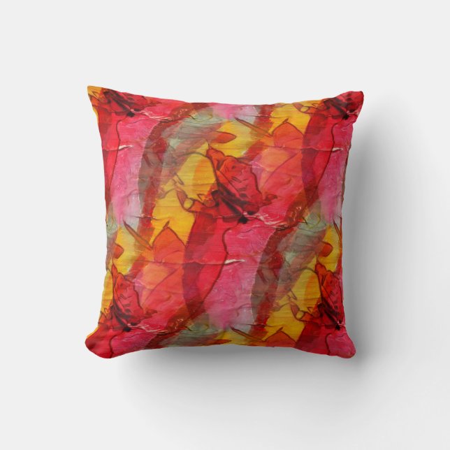 Watercolor art red yellow cushion (Front)