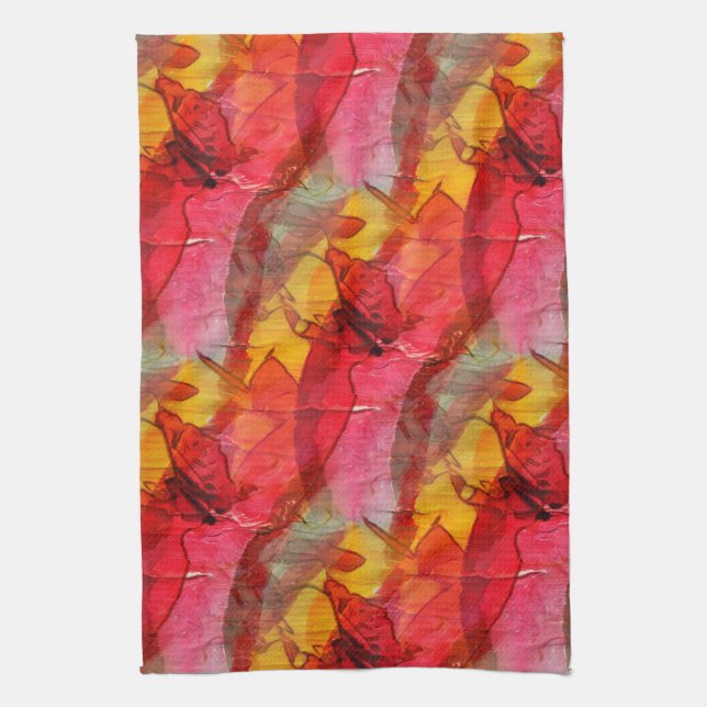 Watercolor art red yellow tea towel (Vertical)