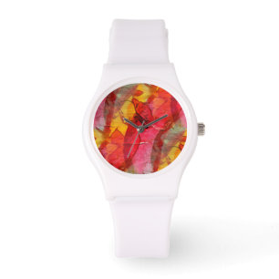 Watercolor art red yellow watch