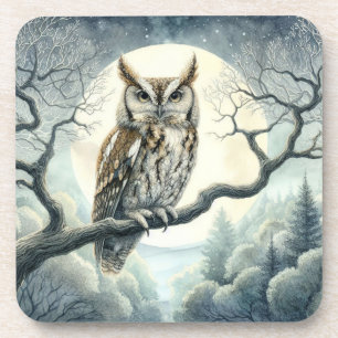 Watercolor Art Screech Owl Coaster