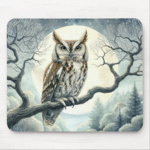 Watercolor Art Screech Owl Mouse Mat