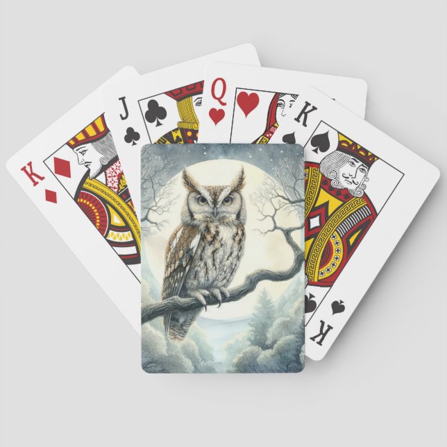 Watercolor Art Screech Owl Playing Cards (Back)