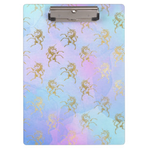 Watercolor Art Soft Colours Golden Unicorn Fantasy Clipboard