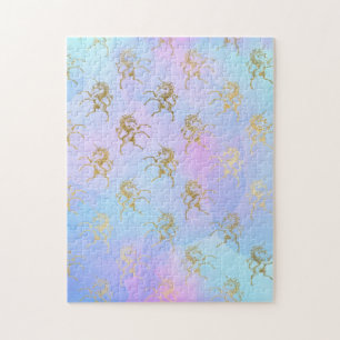 Watercolor Art Soft Colours Golden Unicorn Fantasy Jigsaw Puzzle