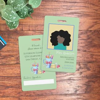 Watercolor Art Teacher Green Photo ID Badge