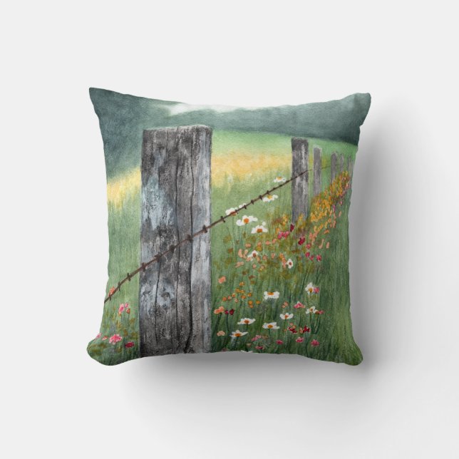 watercolor art throw pillow landscape (Front)