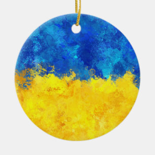 Watercolor art Ukrainian flag Ceramic Tree Decoration