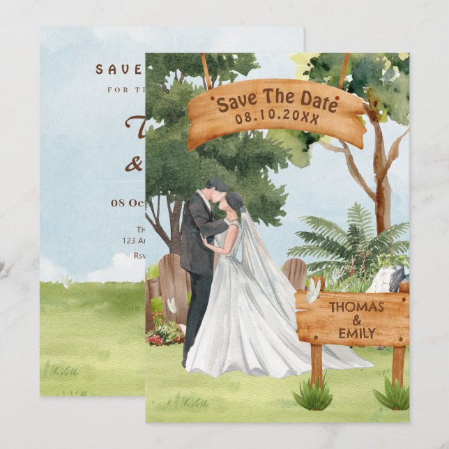 Watercolor art wedding  save the date (Front/Back)