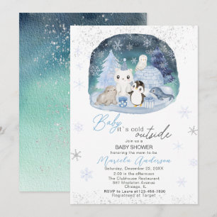 Watercolor Artic baby its cold outside Baby Shower Invitation