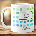 Watercolor Artist Name Paint Water Green Coffee Mug<br><div class="desc">This mug is decorated with a watercolor pattern of colour samples in shades of turquoise, blue, and green. The words Paint Water are added and a Not Paint Water version is also in my store. Perfect for an artist or someone who enjoys painting. Personalise it with your name or monogram....</div>