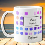 Watercolor Artist Name Paint Water Purple Coffee Mug<br><div class="desc">This mug is decorated with a watercolor pattern of colour samples in shades of purple and pink. The words Paint Water are added and a Not Paint Water version is also in my store. Perfect for an artist or someone who enjoys painting. Personalise it with your name or monogram. As...</div>