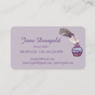 Watercolor Artistic Feather Pen Classic Notary Business Card