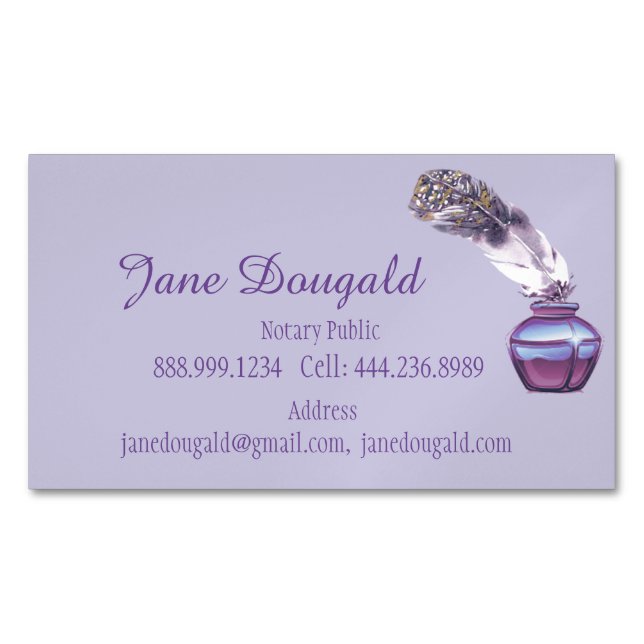 Watercolor Artistic Feather Pen Classic Notary  Magnetic Business Card (Front)