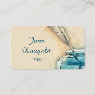 Watercolor Artistic  Feather Pen Classic Writer's Business Card