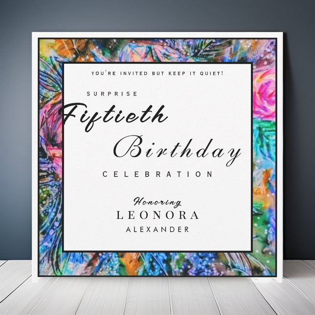 Watercolor Artistic Flowers ANY Surprise Birthday  Invitation (Creator Uploaded)
