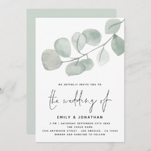 Watercolor Artsy Eucalyptus Script Wedding Invitation