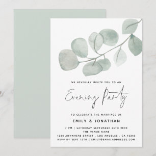 Watercolor Artsy Eucalyptus Wedding Evening Party Invitation
