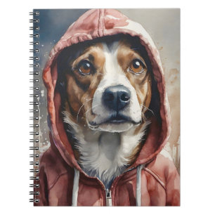 Watercolor Artwork Brown and White Dog in Hoodie Notebook