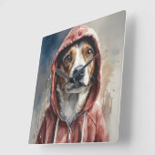 Watercolor Artwork Brown and White Dog in Hoodie  Square Wall Clock (Angle)