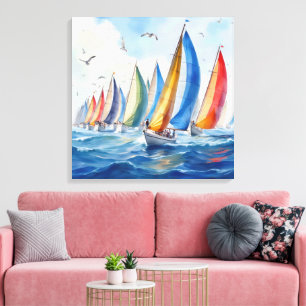 Watercolor Artwork Sailboat Regatta Canvas Print