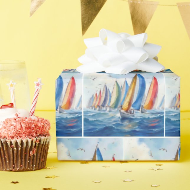 Watercolor Artwork Sailboat Regatta Wrapping Paper (Birthday Party)
