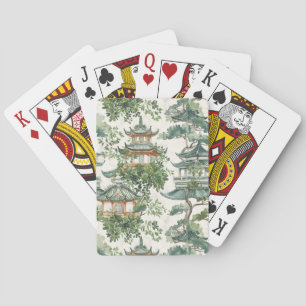 Watercolor Asian Pagoda in Verdant Landscape (10) Playing Cards