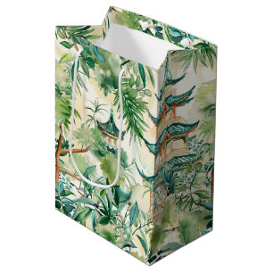 Watercolor Asian Pagoda in Verdant Landscape (12) Medium Gift Bag