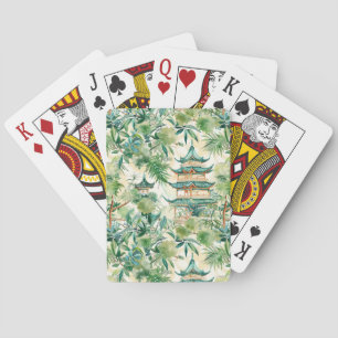 Watercolor Asian Pagoda in Verdant Landscape (12) Playing Cards