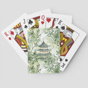 Watercolor Asian Pagoda in Verdant Landscape (13) Playing Cards