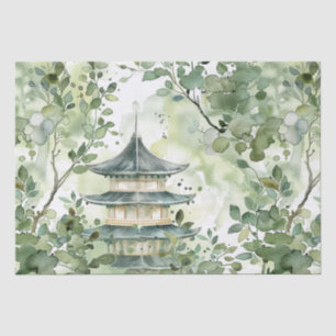 Watercolor Asian Pagoda in Verdant Landscape (13) Tissue Paper