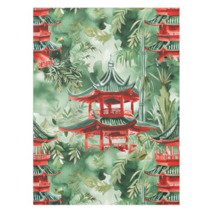 Watercolor Asian Pagoda in Verdant Landscape (14) Tablecloth