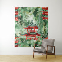 Watercolor Asian Pagoda in Verdant Landscape (14)