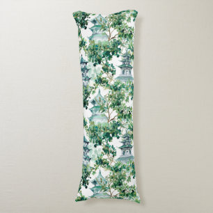 Watercolor Asian Pagoda in Verdant Landscape (15) Body Cushion