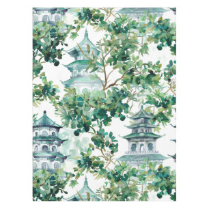 Watercolor Asian Pagoda in Verdant Landscape (15) Tablecloth