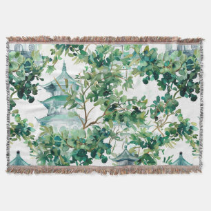 Watercolor Asian Pagoda in Verdant Landscape (15) Throw Blanket