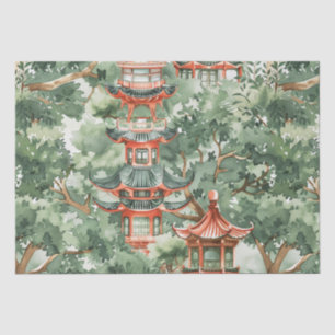 Watercolor Asian Pagoda in Verdant Landscape (17) Tissue Paper