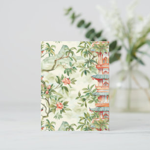 Watercolor Asian Pagoda in Verdant Landscape (1) Postcard