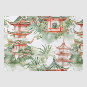 Watercolor Asian Pagoda in Verdant Landscape (3) Tissue Paper