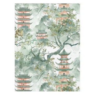 Watercolor Asian Pagoda in Verdant Landscape (5) Tablecloth
