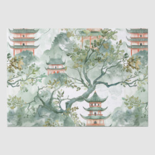 Watercolor Asian Pagoda in Verdant Landscape (5) Tissue Paper