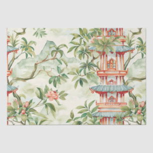 Watercolor Asian Pagoda in Verdant Landscape Tissue Paper