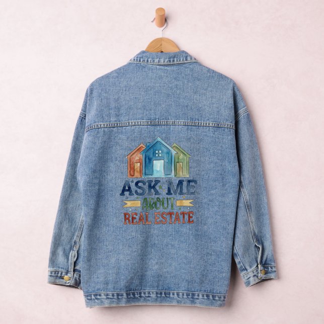 Watercolor Ask Me About Real Estate Denim Jacket (Hangar)