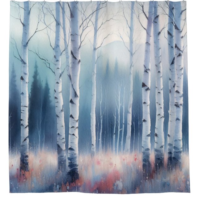 Watercolor Aspen Forest Shower Curtain (Front)