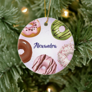 Watercolor Assorted Doughnut Ceramic Tree Decoration