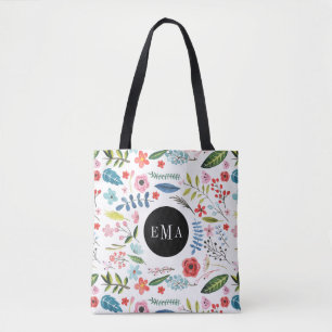 Watercolor Assorted Floral Elements Illustration Tote Bag